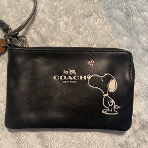 Coach Black Wristlet with Snoopy Design